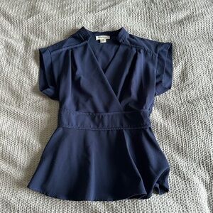 Monteau Blue Cap Sleeve Wrap Peplum Blouse